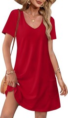 Women 2025 Loose V Neck Short Sleeve Casual T Shirt Dress Sundresses Swimsuit