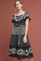 Anthropologie Marisol off-shoulder black white cotton midi dress 10 fits Small S