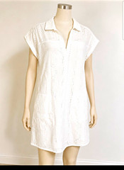 prAna White Eyelet Collared Short Sleeve Shirt Dress S Organic Cotton