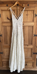 Lulus White Lace Maxi Dress Womens Large Open Strappy Back Bridal Slit Bodysuit