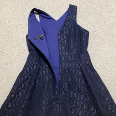 Cynthia Steffe Womens 2 Dress Blue Jacquard Geometric Fit & Flare V Neck Lined