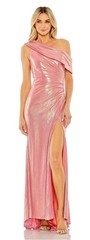 Ieena Mac Duggal 27152 One Shoulder Metallic Gown Coral Pink Formal Dress 14