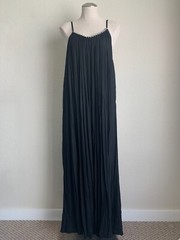 Bali Queen Silver Beaded Black Maxi Dress One Size OS Casual Comfort Resortwear