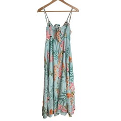 Venus Lascana Blue Floral Maxi Dress Spaghetti Strap Tie Back M Resort Boho