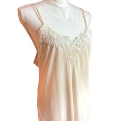 Linea Donatella Semi Sheer Pink Maxi Slip Dress Lace Asymmetrical Hem Fairy XL