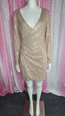 Sequin Gold Wrap Ruched Stretch Lined Club Party Cocktail Dress Size Medium