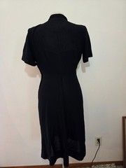 S/M 1940s LBD Sheer Black Dress sweetheart neckline shoulder pads nan carson