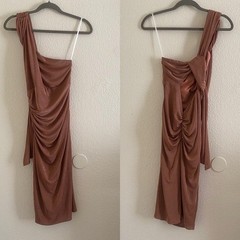 Katie May Women&rsquo;s Size Small High Roller Dress Metallic Brown One Shoulder