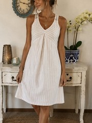 Mudd Boho Crochet Lace Tank Dress Cream Striped Sleeveless Womens M Cottagecore