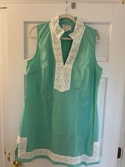 $198 Sail to Sable STS Dress Teal Blue Green Sleeveless Tunic Shift Lace Trim