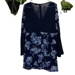 Lucca Couture lace back dress w lace bell sleeve blue Large $87