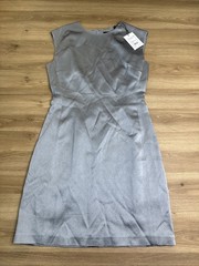 Womens 10 Theory Structured Fitted Dress Grey Cloud Hammered Acetate NWT 395$