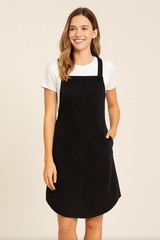 Sweet Salt Women&rsquo;s Black Cotton Pinafore Jumper Dress Size 2 Square Neck Pockets