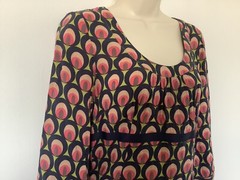Boden Size 8 Geometric Circle Pattern High Waist Dress Lightweight 3/4 Sleeves