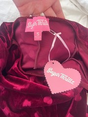NWT Dolls Kill Sugar Thrillz Valentine Wish Mini Dress Red Heart Velvet Small