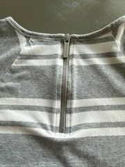 Michael Kors Dress XS Gray White Stripe Short Sleeve Rhinestone Logo Back Zipper
