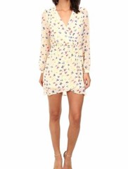 $78 Brigitte Bailey Women&rsquo;s Yellow Floral Demri V-Neck Wrap Front Dress Size L