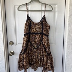 ALLSAINTS Zia Evia Brown Leopard V-Neck Chiffon Lined Mini Dress US 6