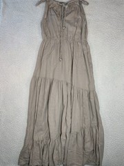 Rachel Zoe Beige Linen Blend Halter Tie Neck Tiered Maxi Dress Women&rsquo;s M boho
