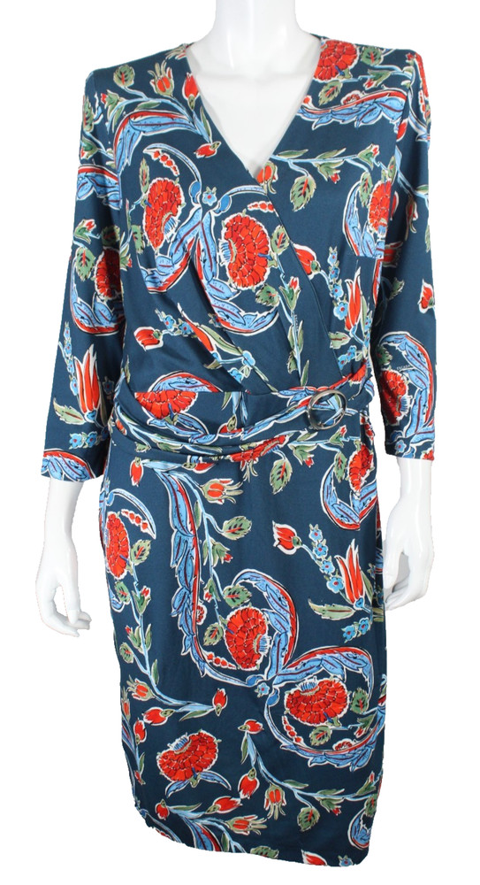 ESCADA Multicolor Floral Stretch Knit Belt Detailed Sheath Dress 46