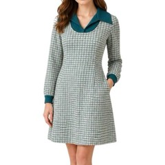 Vintage Mod GoGo Dress Womens 60s Polyester Green Spread Collar A-Line – S/M