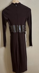 Fashion Nova Brown Mock Neck Long Sleeve Bodycon Midi Dress Lace-Up Corset M