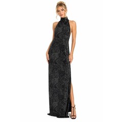 KamaliKulture Dress XL Black Grey Halter Turtleneck Backless Maxi Gown Slit