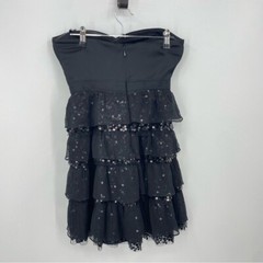 BCBG Maxaria Little Black Dress Womens 2 Tiered Sequins Ruffles Boning Strapless