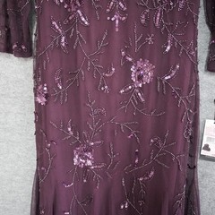 Adrianna Papell Gown 10 Night Plum Beaded Mesh Evening Dress 3/4 Sleeve AP1E2086