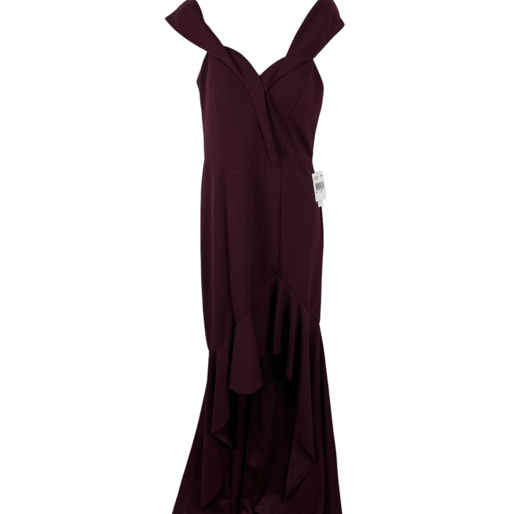 Xtraordinary Long Formal Dress Sz 11 Burgundy Hi-Low Hem Off Shoulder Straps NEW