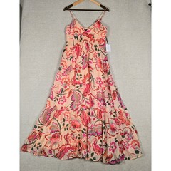 1.STATE Womens Floral Tiered Maxi Dress Peach Pink V-Neck Smocked Back Small NEW