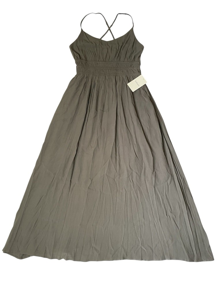 Bohme Spaghetti Straps Crisscross elastic Waist Dress Sz S Grey cottagecore