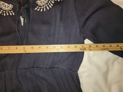 Solitaire Blue Crape Embroidered Lined Dress Boho Peasant Cottagecore Size L
