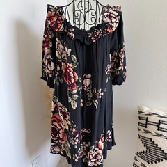 Blu Pepper Black Floral Off Shoulder Flutter Sleeve Lightweight Mini Dress NWT