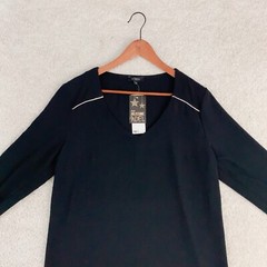 TEX Black 3/4 Sleeve Shift Sheath Short Mini Dress Size 44 L Large NWT