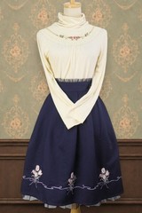 axes femme 2pc Set Ivory Top & Navy Tulip Embroidery Skirt Lolita 558 0145a