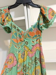 12. ANGIE GREEN FLORAL BOHO OPEN BACK DRESS M {Cochella fairycore dress}