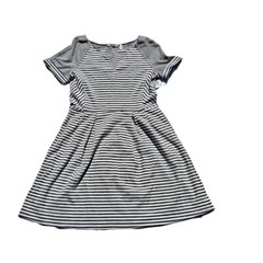 Three Dots Womens Pleated Knee-Length Casual Dress Size Medium Grey/White Stripe
