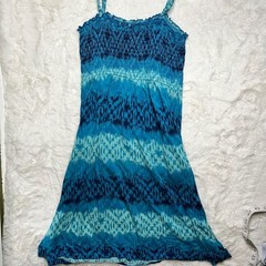 Mudd Blue Ikat Print Smocked Spaghetti Strap Dress Size L