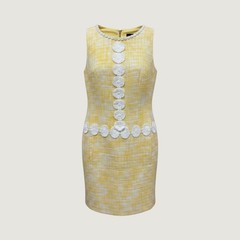 Laundry by Shelli Segal Yellow Tweed Floral Crochet Shift Dress Sleeveless Sz 6