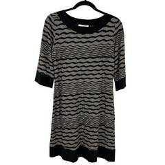 Papillon Blanc Shift Dress Large Textured Seamed Gray Stripe Lagenlook