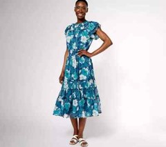 Destination 365 Short Sleeve Printed Midi Dress-Aegean Sea-Petite 1X-NEW-A614497