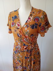 Patrons Of Peace Faux Wrap Maxi Dress Mustard Yellow Floral Gypsy Fairy Small