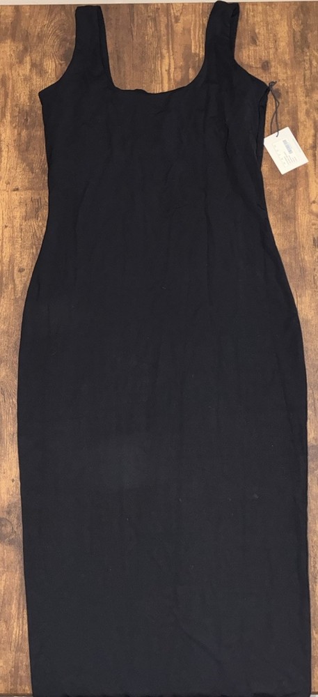 Hatch Square Neck Sleeveless Bodycon Tank Midi Dress, Solid Black, XS