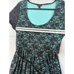 Torrid Black Lace Teal Lining Fit Flare Dress Belted Plus Size 1 XL Short Sleeve