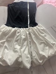 Black White Colorblock Bubble Hem Mini Dress Strapless Pleated Zip S