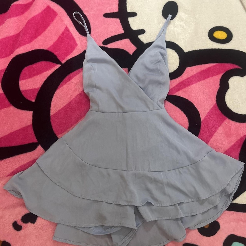 Super cute blue chic glam Tie back romper