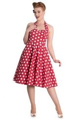 Queen of Holloway Red Polka Dot Halter Swing Dress XS Smocked Rockabilly Costume