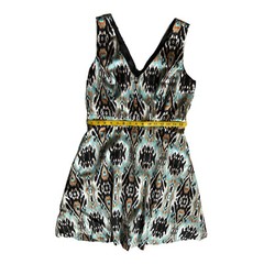 INC Women’s Dress Lined Sleeveless Tribal Print V Neck Black Teal Brown White