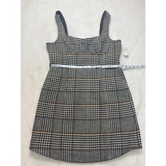 Le Al.x Womens Plaid Houndstooth Mini Dress Square Neck Back Cutout Brown Blue L